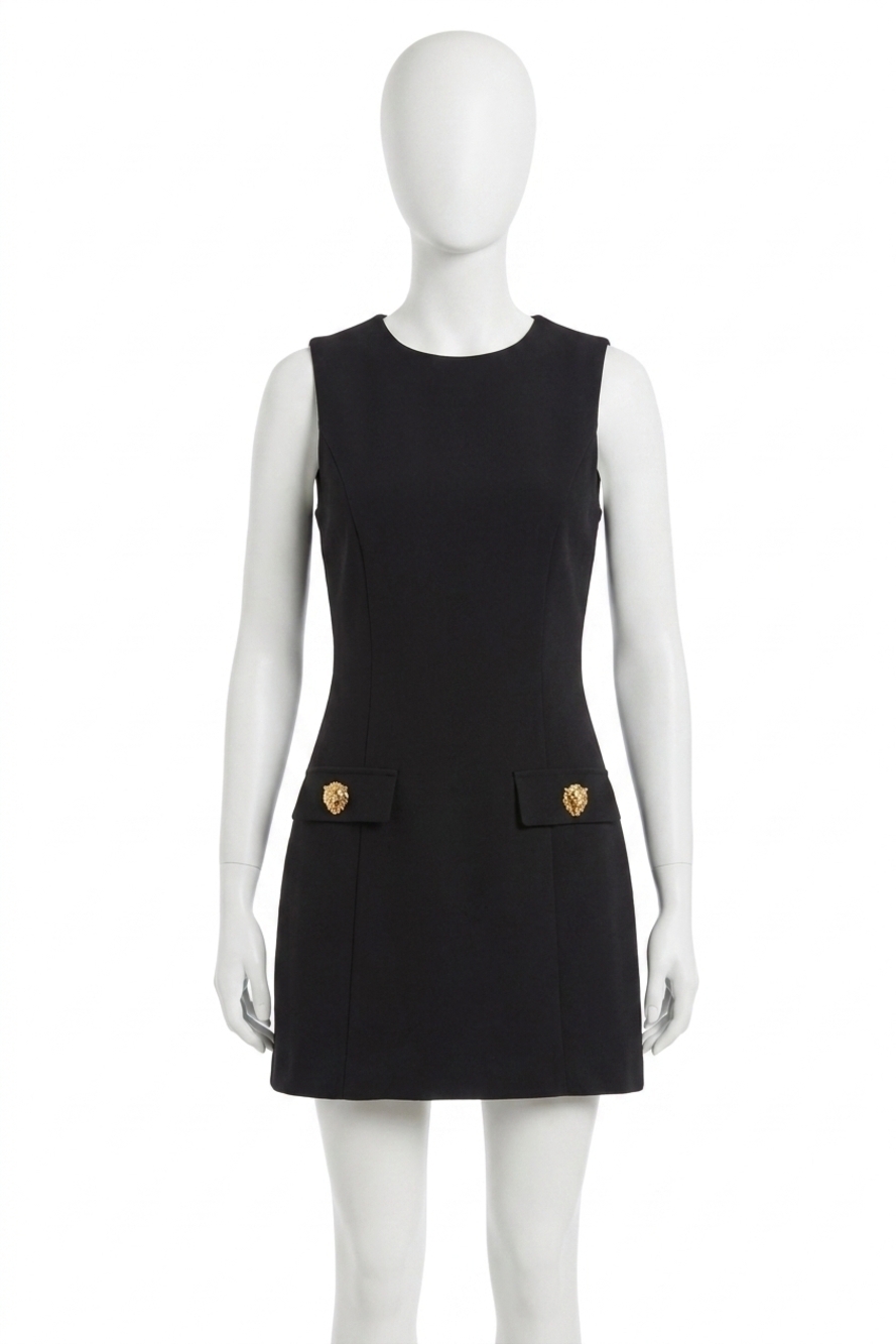 NEW TCEC sleeveless mini dress with gold flower detail in black
